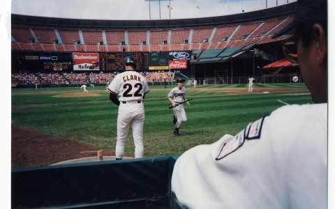 Giants baseball team working up on the field