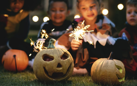 kids with pumpkins