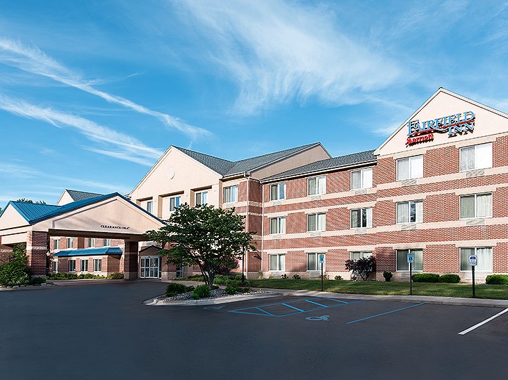 Fairfield Inn brick building with white accents