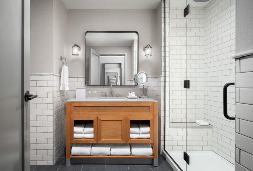 elegant and clean gray hotel bathroom