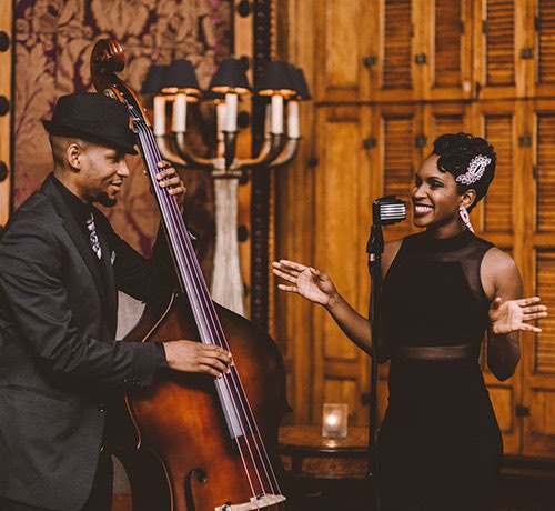 A jazz singer and cello player performing