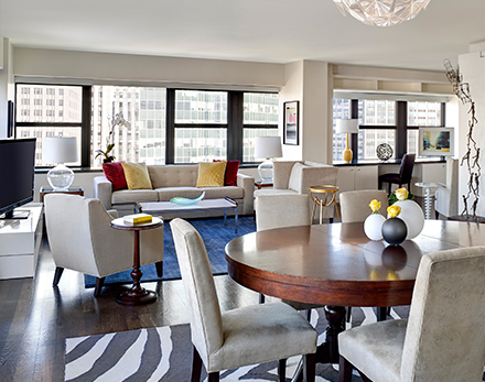 view of dining and living room areas in the Metro Suite