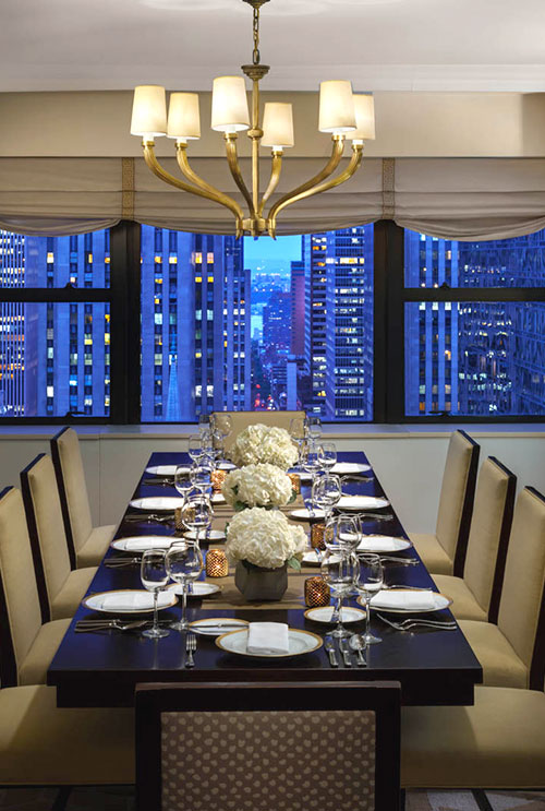 dining room in a suite with new york city views