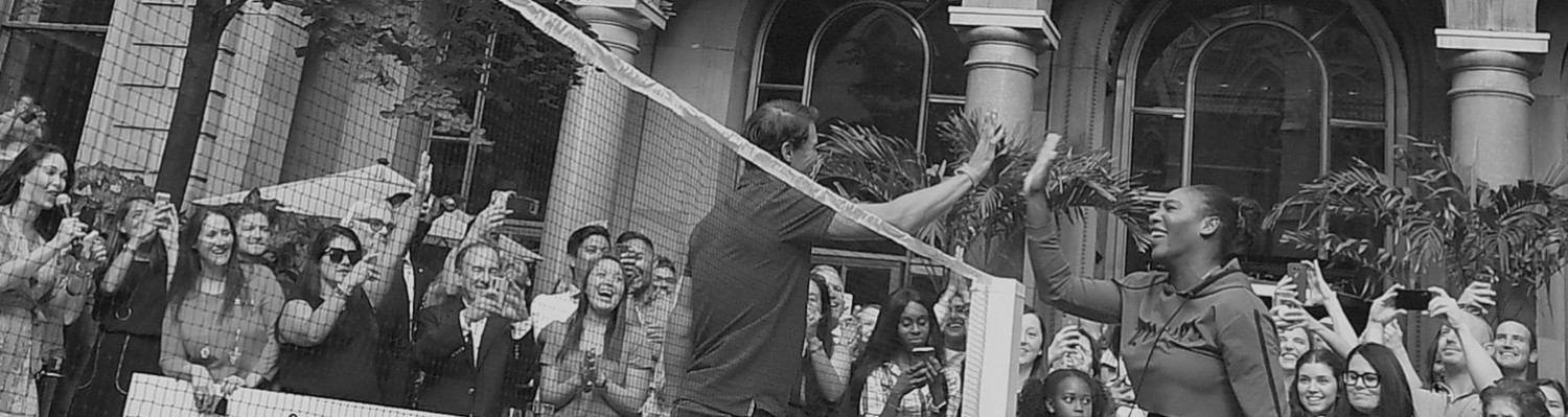 Black and white image of Serena Williams and Rafael Nadal