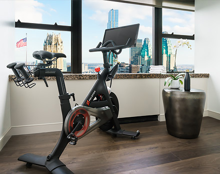 peloton bike overlooking ny skyline