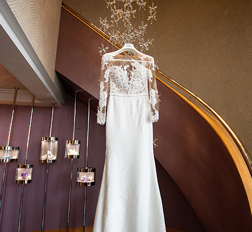 wedding dress hanging