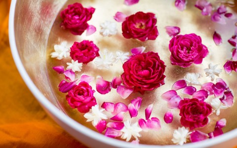 bath tub filled with roses