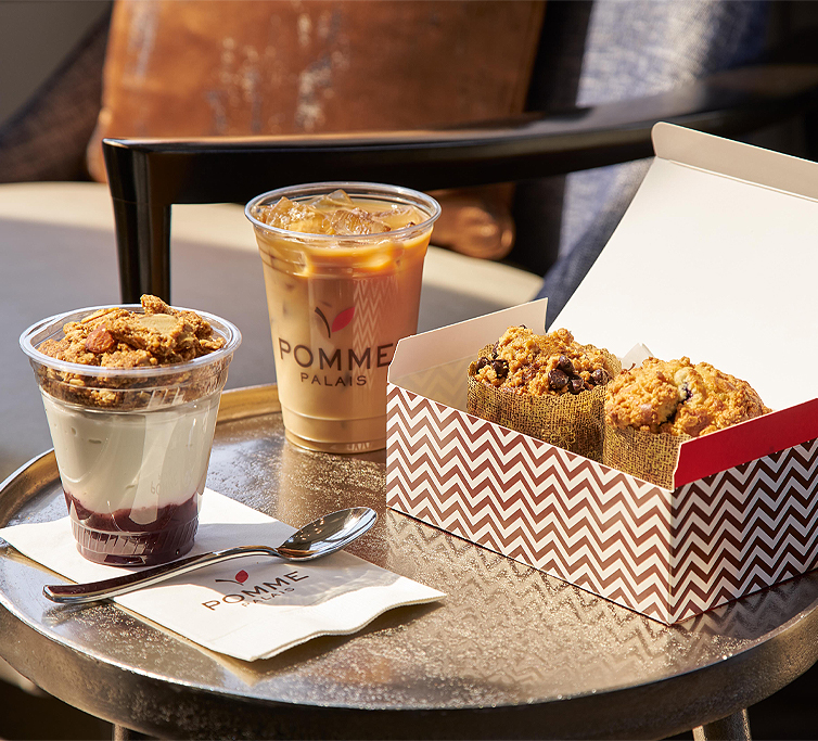 parfait, iced coffee, and desserts served at pomme 