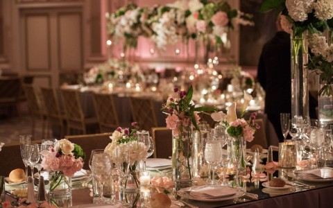 pink themed wedding reception and decor 