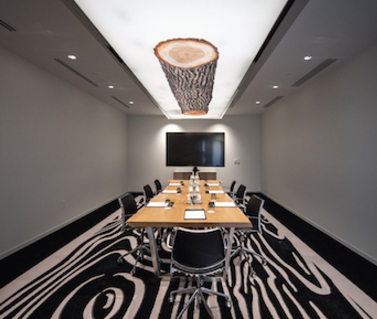 conference room with black and white patterned carpet
