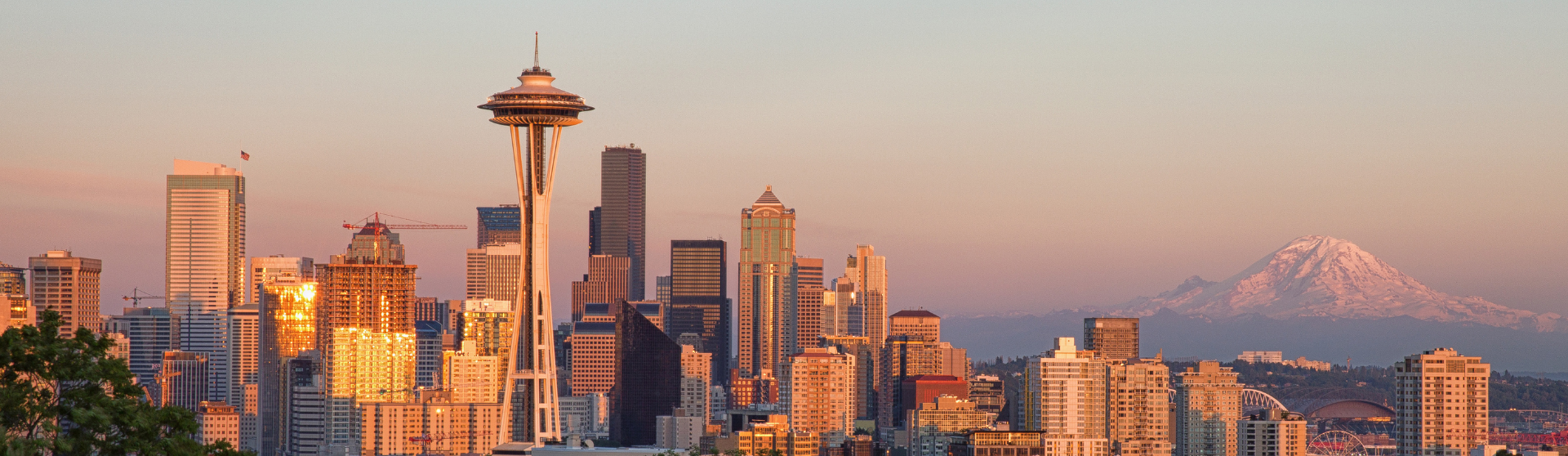Seattle skyline at sunset 