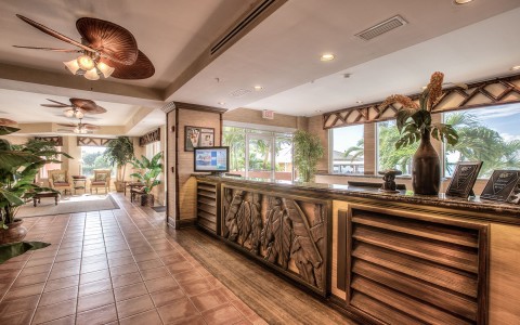 Hotel lobby with tropical feel