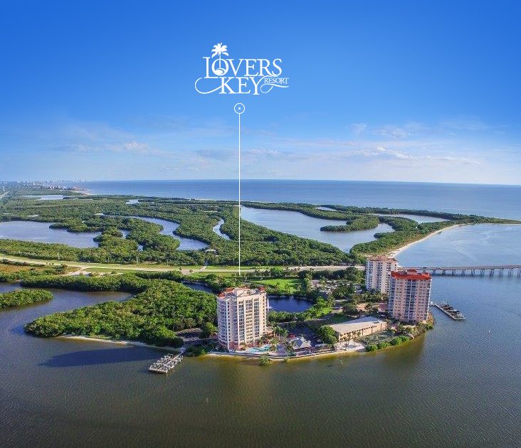Aerial shot of hotel surrounded by water