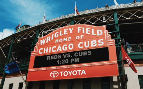 the wrigley field home of chicago cubs sign 