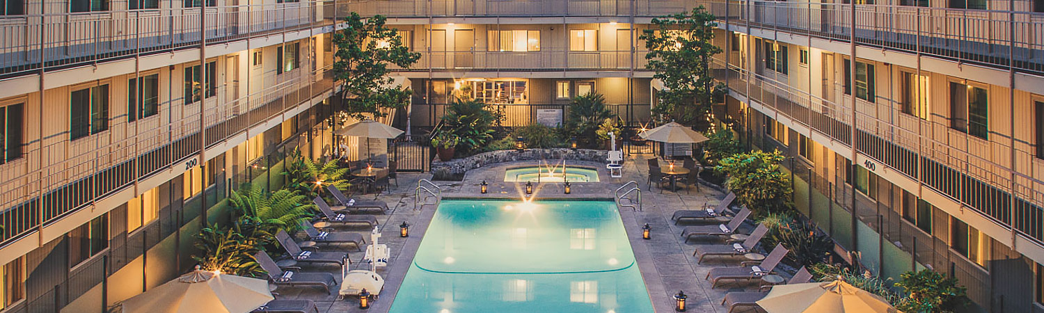 evening shot of the pool