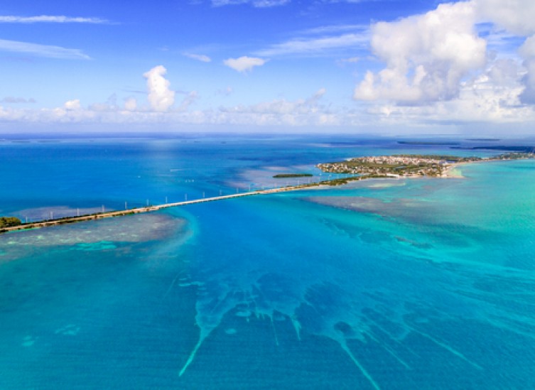 florida keys aerial view with crystal blue waters
