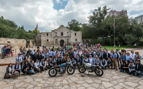 Group of people in front of a historic building