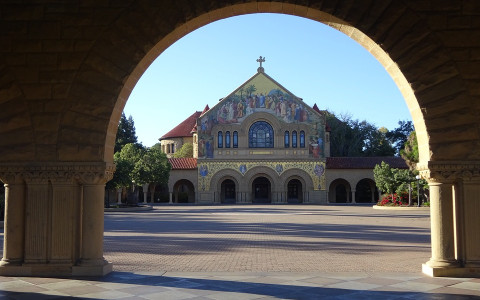 Stanford Memorial Church viewed from beneath of an arch