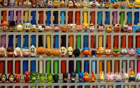 Wall of pez dispensers