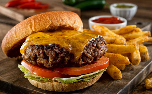 Hamburger and fries dining page