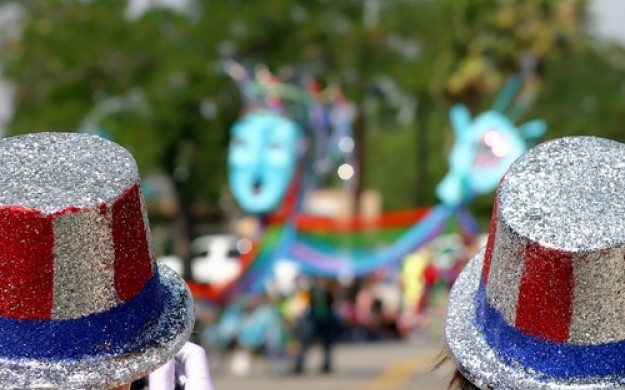 Two usa patriotic hats at a 4th o July parade in Ojai, California