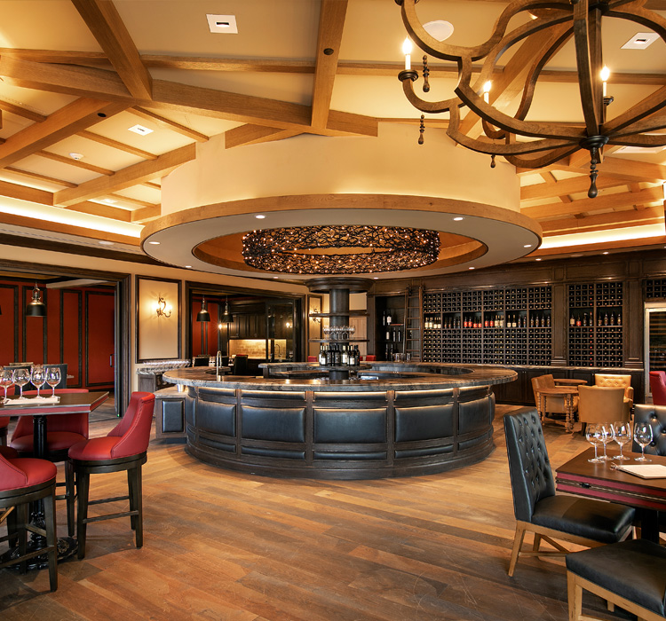 Wine cellar room with a round bar in the middle