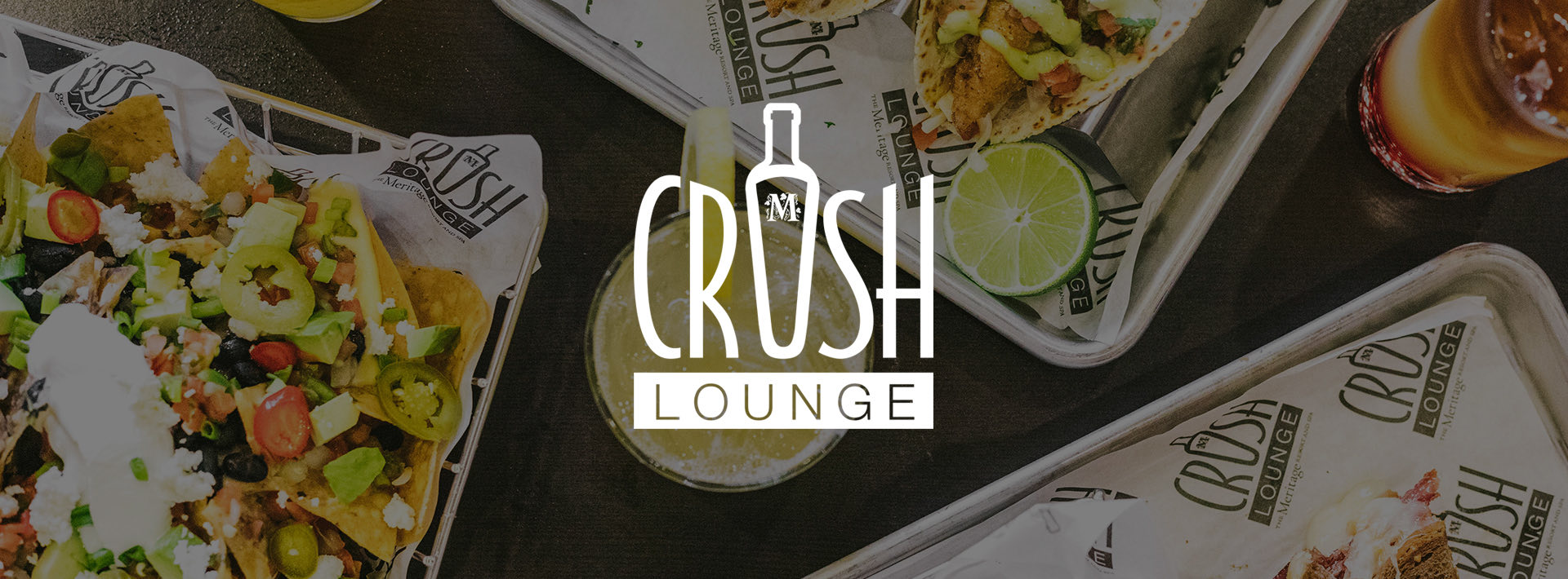 Crush Lounge logo with assorted dishes in the background