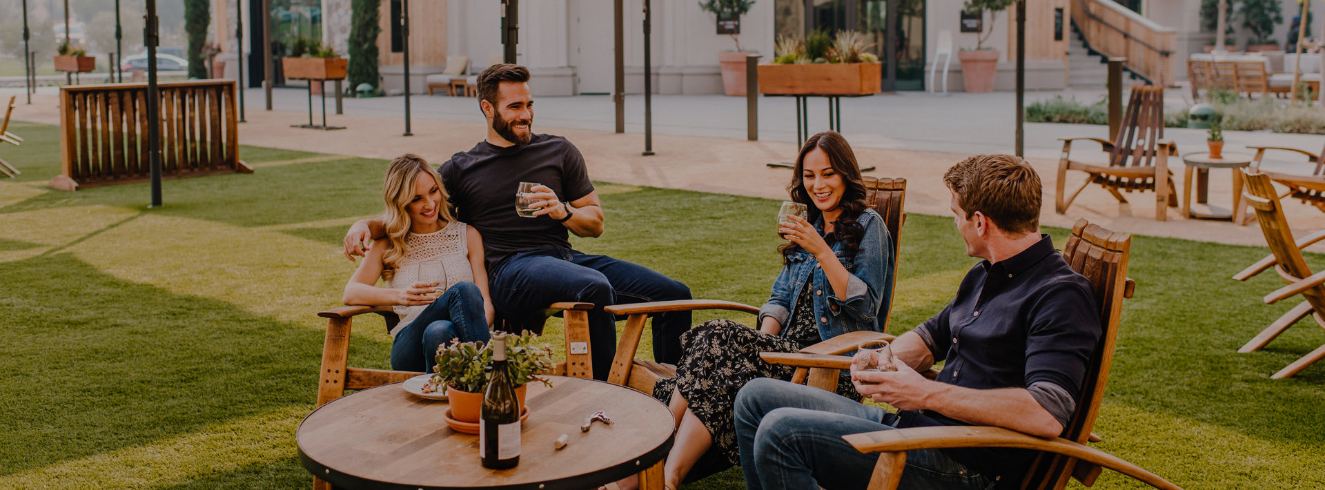 Group of friends having a drink outside