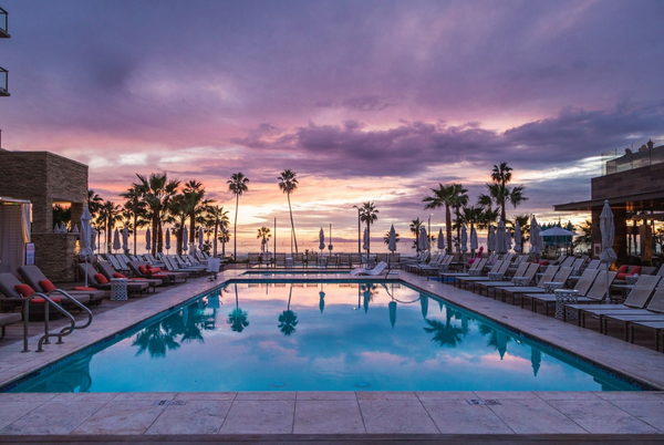 Resort pool during sunset
