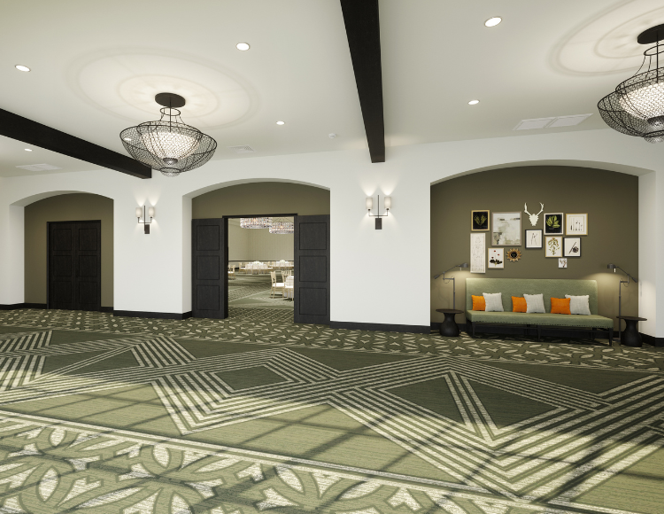 Spacious Carneros Ballroom with a green couch and carpet