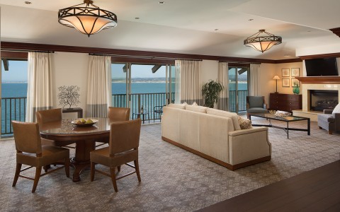 living area with ocean view