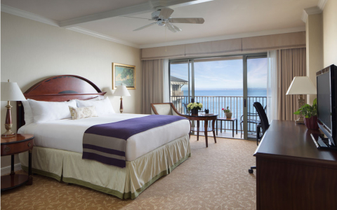 ocean view guest room with king bed