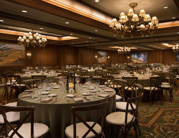 meeting room with round tables and formal settings