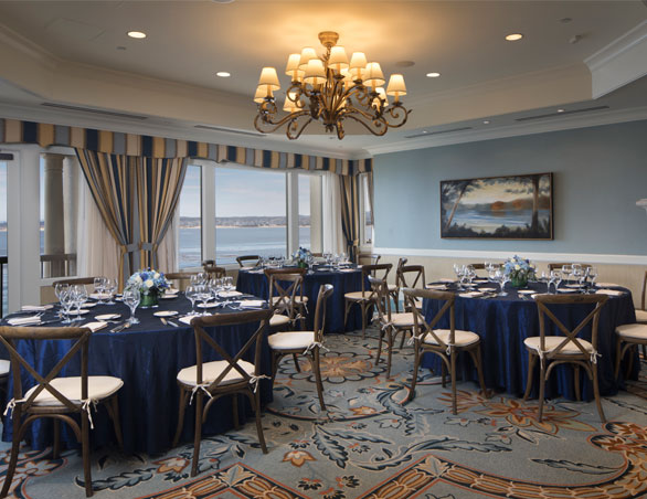 meeting room with round tables and chairs