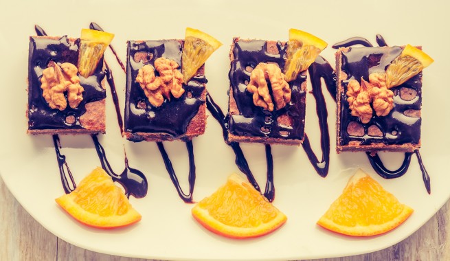 plated desert of orange chocolate pastry