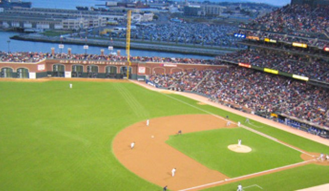 At&T baseball park lite up at night