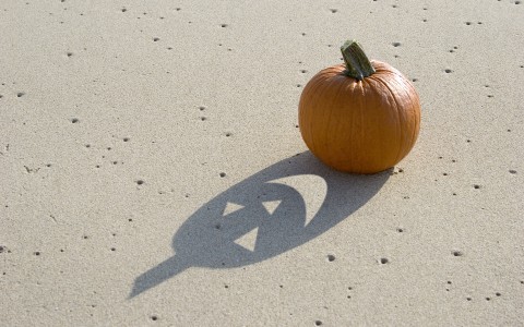 Plain pumpkin with a jack'o lantern shadow