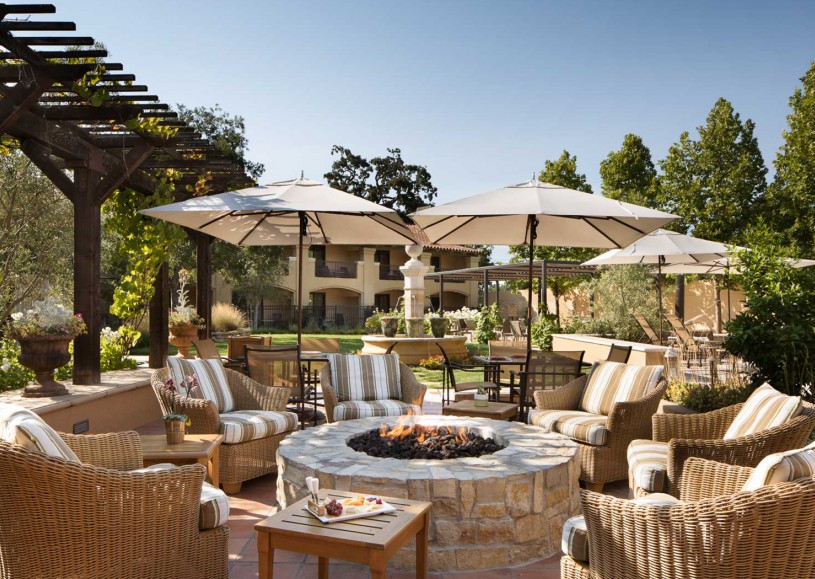 Take a seat and relax beside crackling firepits.