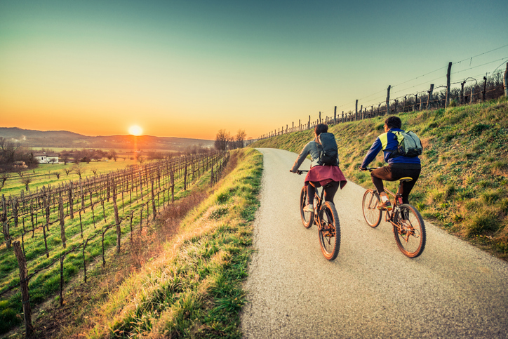 sunset bike ride in vineyard