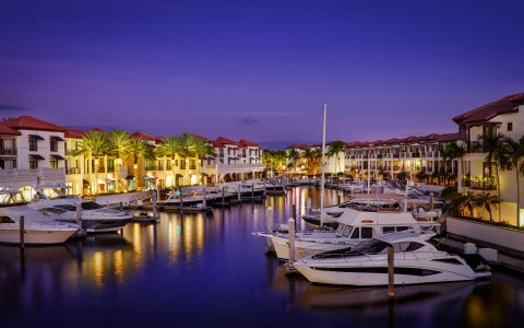 Naples bay marina at dusk 