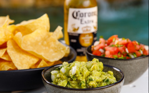 chips with guac and salsa and beer