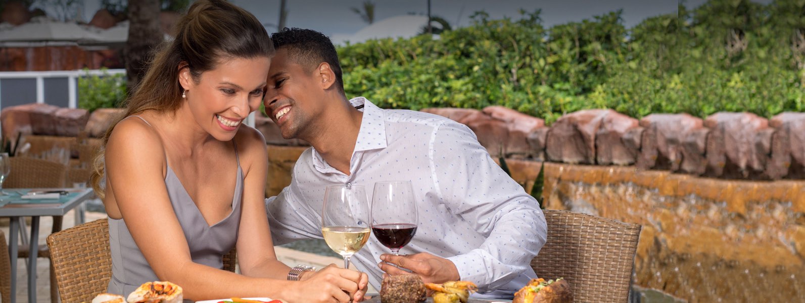 Couple having a romantic dinner with wine