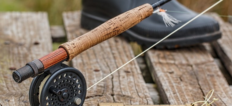 fishing rod on a wood dock
