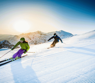 Girl And Guy Skiing in color