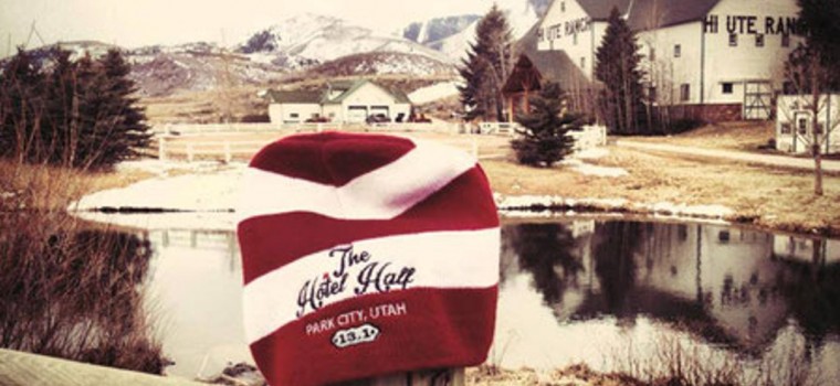 Park City, Utah beanie with lake view behind it
