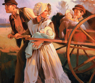 Illustration of Early Mormon Pioneer Family