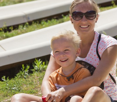 mom and son smiling