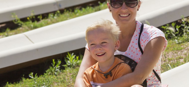 mom and son smiling