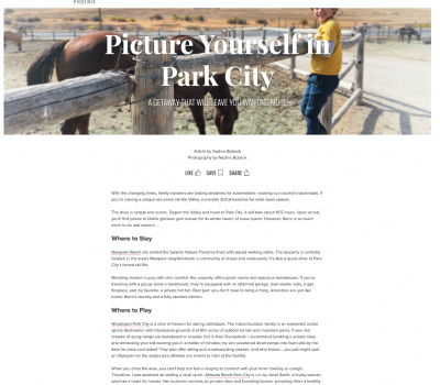 a screen capture of a lifestyle article titled "picture yourself in park city"