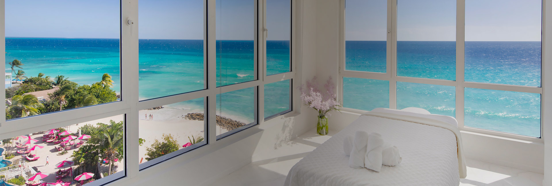 massage table with an ocean view